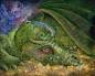 Preview: Josephine Wall, Never tickle a sleeping Dragon, 80x64cm, 215 Farben, eckige Steine, Vollbild