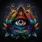 Preview: Midjourney A.i Art - Auge Illuminati, 65x65cm, 39 Farben, eckige Steine, Vollbild