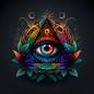 Preview: Midjourney A.i Art - Auge Illuminati, 65x65cm, 39 Farben, runde Steine, Vollbild