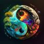 Preview: Midjourney A.i Art - Yin & Yang, 70x70cm, 50 Farben, eckige Steine, Vollbild