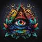 Preview: Midjourney A.i Art - Auge Illuminati, 65x65cm, 39 Farben, runde Steine, Vollbild