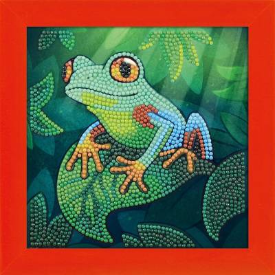 Diamond Painting Bild mit Bilderrahmen, Tree Frog / Frosch, runde Diamanten, ca. 16x16cm, Teilbild