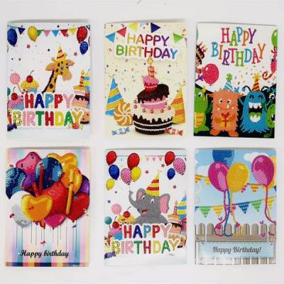 Geburtstagskarten-Set mit 6 Motiven, Painting-Set komplett mit runden Steinchen