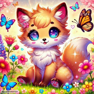Michaela Klimes, Little fox, 50x50cm, 61 Colors incl. AB & Fairy Stones, round Stones, Full Picture