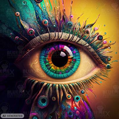 Midjourney A.i Art - Colorful Eye, 70x70cm, 60 colours, round stones, full image