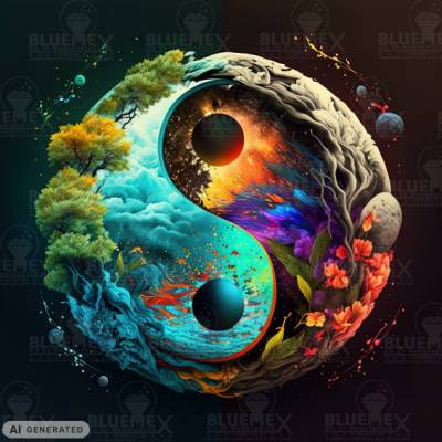 Midjourney A.i Art - Yin & Yang, 70x70cm, 50 Farben, eckige Steine, Vollbild