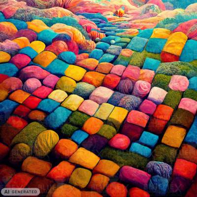 Color out of Place - Pillow Land, 60x60cm, 40 Farben, eckige Steine, Vollbild