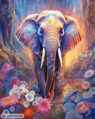Diamond Painting Bild, Elefant, 70x90cm, 70 Farben, runde Steine, Vollbild