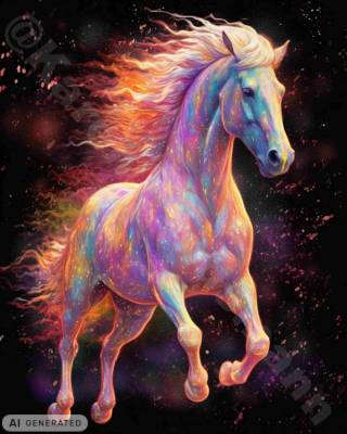 Diamond Painting Bild, Horse and Fire, 70x90cm, 70 Farben, runde Steine, Vollbild