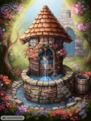 Diamond Painting Bild, Wunschbrunnen, 75x100cm, 70 Farben, eckige Steine, Vollbild