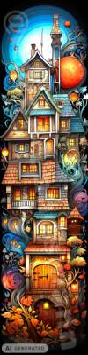 Karen Landsmann, Whimsical Houses, 50x202cm, 299 colors, round stones, full image
