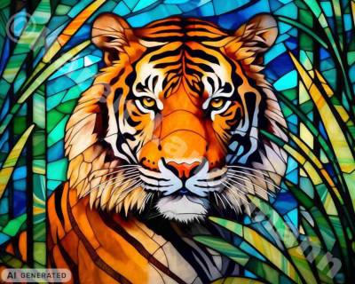 Diamond Painting Bild, Glastiger, 90x70cm, 70 Farben, runde Strass-Steine, Vollbild