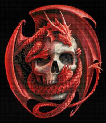 Anne Stokes, Skull Embrace, 60x70cm, 55 Farben, eckige Steine, Vollbild
