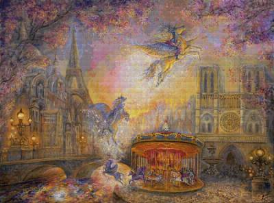 Josephine Wall, Magical Merry Go Round, 112x83cm, 200 Farben, runde Steine, Vollbild