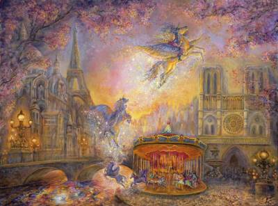 Josephine Wall, Magical Merry Go Round, 100x75cm, 200 Colours, Square Stones, Full Image