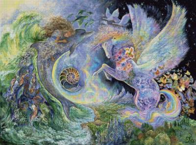 Josephine Wall, Magical Meeting, 120x89, 260 Farben, eckige Steine, Vollbild