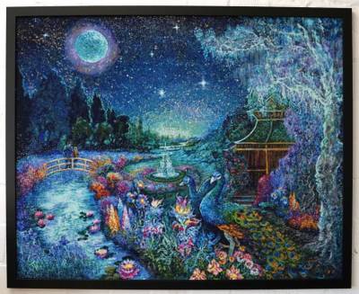 Josephine Wall, Halcyon Nights, 112x90cm, 200 Farben, runde Steine, Vollbild