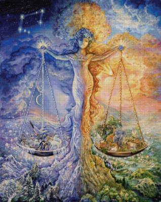 Josephine Wall, Sternzeichen Waage, 90x72cm, 250 Farben, eckige Steine, Vollbild