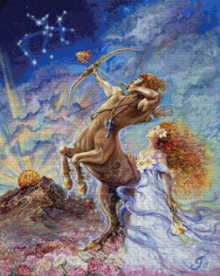 Josephine Wall, Sternzeichen Schütze, 100x80cm, 235 Farben, runde Steine, Vollbild