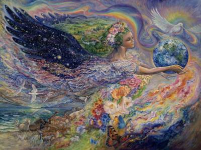 Josephine Wall, Earth Angel, 100x75cm, 250 Colours, Square Stones, Full Image