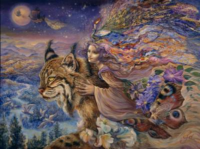 Josephine Wall, Flight Of The Lynx, 90x67cm, 165 Colours, Square Stones, Full Image