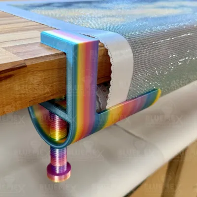 Close-up of a table clamp with a finished picture