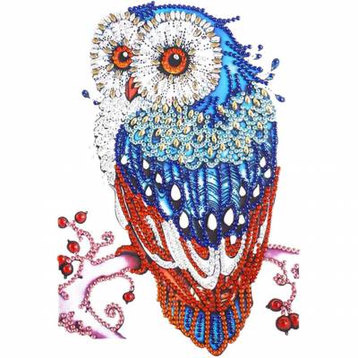 Owl sticker, approx. 22.5x15.5cm, painting set complete with round rhinestones & special stones without tool set