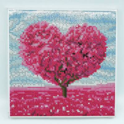 Diamond Painting picture stretched on a wooden stretcher, red heart tree, square diamonds, approx. 20x20cm, full picture