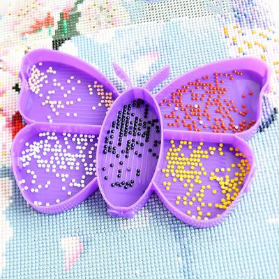 Schiffchen Schmetterling, 5 Fächer, Löffel und Pinsel, lila, für Diamond Painting Steine