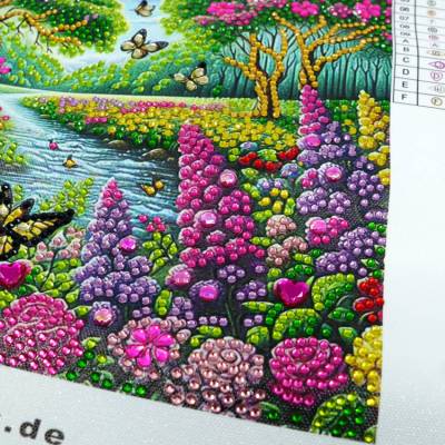 Preview: Diamond Painting Bild, Flusslandschaft, Strass-Diamanten, ca. 25x25cm, Teilbild, gut für Anfänger geeignet