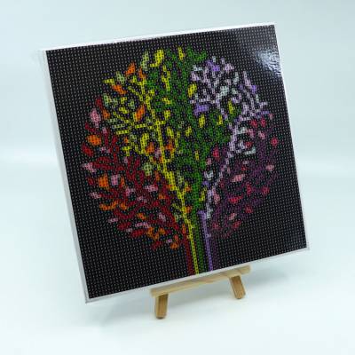 Diamond Painting picture stretched on a wooden stretcher, Tree, seasons, square diamonds, approx. 20x20cm, full picture