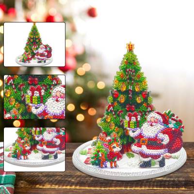 Diamond Painting 3D display stand, tree with Santa Claus and reindeer, 18cm