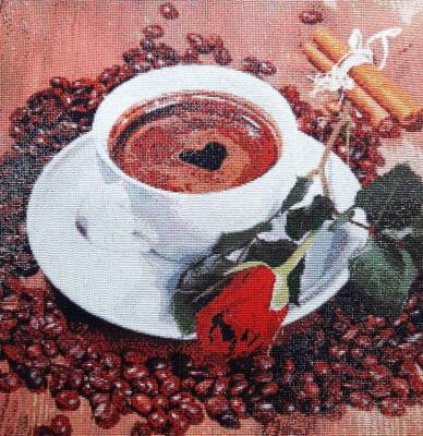 Preview: Diamond Painting Bild, Kaffeetasse mit Rose, 60x60cm, 40 Farben, eckige Steine, Vollbild