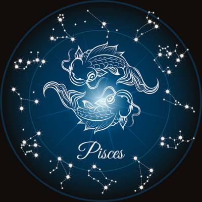 Zodiac sign Pisces, Glow in the dark - night glow, round stones, 60x60cm, 45 colours, full picture