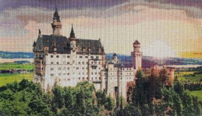 Preview: Diamond Painting Bild, Schloss Neuschwanstein in der Dämmerung, 90x50cm, 50 Farben, eckige Steine, Vollbild