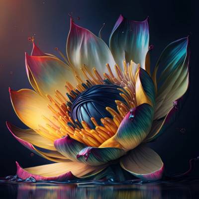 Midjourney A.i Art - Lotus Flower, 60x60cm, 40 colours, round stones, full image
