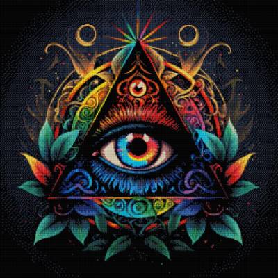 Midjourney A.i Art - Auge Illuminati, 65x65cm, 39 Farben, eckige Steine, Vollbild