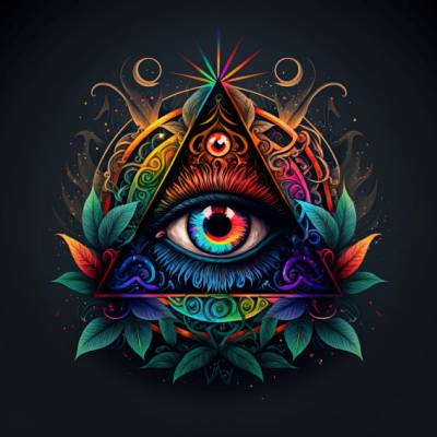 Midjourney A.i Art - Auge Illuminati, 65x65cm, 39 Farben, eckige Steine, Vollbild