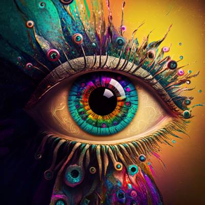 Midjourney A.i Art - Colorful Eye, 70x70cm, 60 Farben, eckige Steine, Vollbild