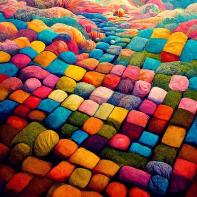 Color out of Place - Pillow Land, 60x60cm, 40 colours, round stones, full image