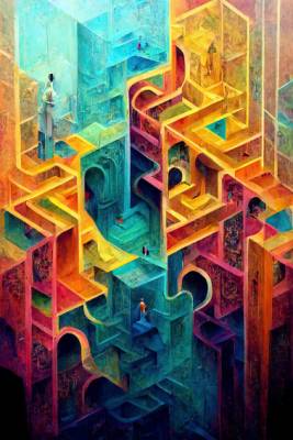 Color out of Place - Maze, 70x100cm, 50 Farben, eckige Steine, Vollbild