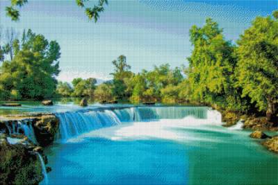 Diamond Painting picture, idyllic waterfall, square stones, 60x90cm, 55 colours, full picture