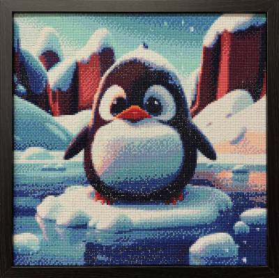 Diamond Painting Bild, Pinguin, runde Steinchen, 40x40cm, 25 Farben, Vollbild
