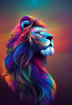 Diamond Painting picture, colourful lion, round stones, 60x90cm, 70 colours, full picture