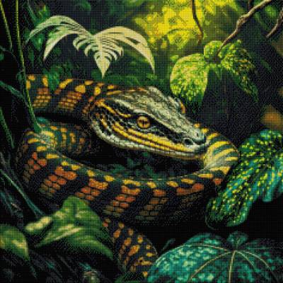Diamond Painting Bild, Schlange, eckige Steinchen, 60x60cm, 35 Farben, Vollbild