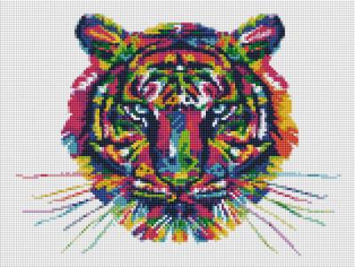 Diamond Painting Bild, bunter Tiger, eckige Steinchen, 30x40cm, 25 Farben, Vollbild