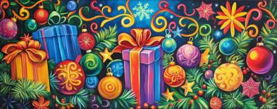 Diamond Painting picture, Christmas motif gifts, square stones, 30x80cm,  colours, full picture