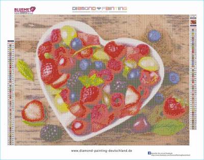 Diamond Painting Bild, Obstherz, eckige Steinchen, 60x45cm, 50 Farben, Vollbild