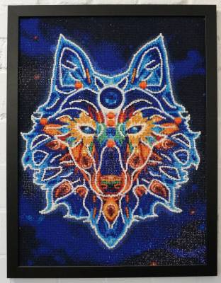 Wolf, Glow in the dark - Nachtleuchtend, eckige Steine, 50x65cm,  43 Farben, Vollbild