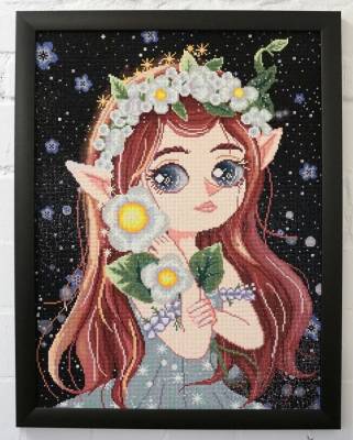 Diamond Painting Bild, Flower Fairy, runde Steinchen, 46 Farben incl. AB und Leuchtsteine, 49x66cm, Vollbild